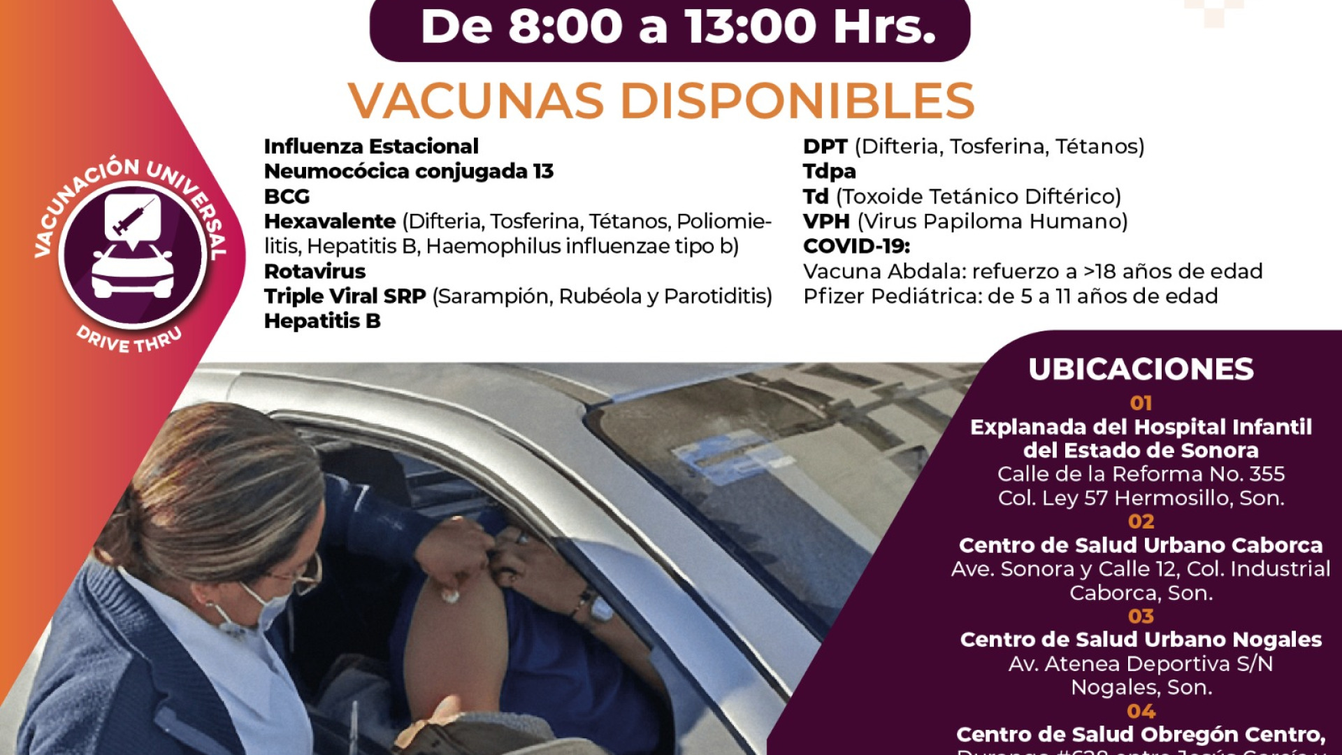 Con modalidad de servicio al auto o “drive thru”, Salud Sonora intensificará vacunación del esquema básico y otras enfermedades